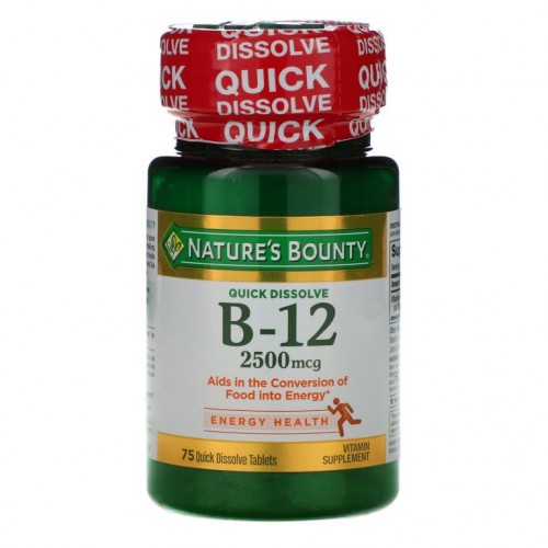 Nature's Bounty, B-12, 천연 체리 향, 2,500mcg, 빠른 용해 정제 75정