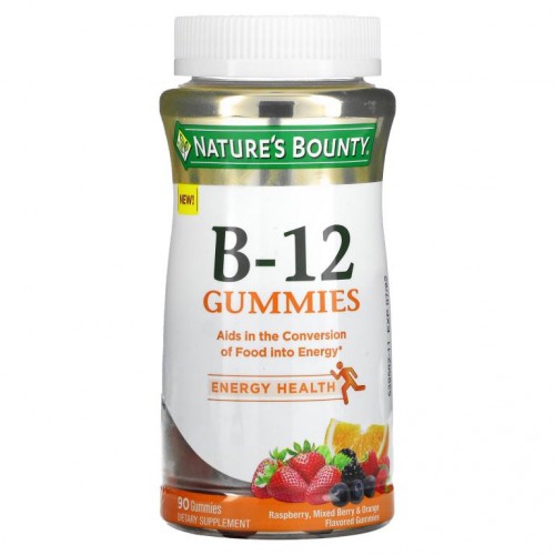 Nature's Bounty, 비타민 B-12 구미젤리, 라즈베리, 혼합 베리 & 오렌지 맛, 구미젤리 90개