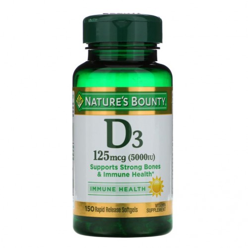 Nature's Bounty, D3, 면역 건강, 125mcg(5,000IU), 속방성 소프트젤 150정