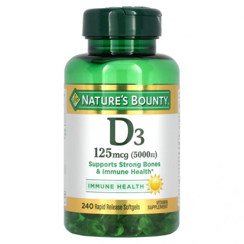 Nature's Bounty, D3, 125mcg(5,000IU), 속방형 소프트젤 240정