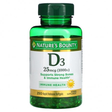 Nature's Bounty, D3, 25 mcg (1000 IU), 250 빠르게 용해되는 소프트젤