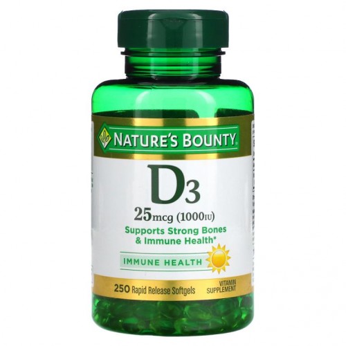 Nature's Bounty, D3, 25 mcg (1000 IU), 250 빠르게 용해되는 소프트젤