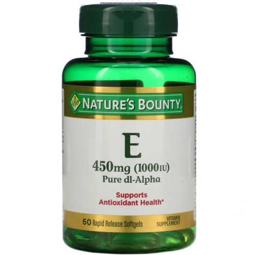 Nature's Bounty, 비타민E, 순수 Dl-알파, 450mg(1,000IU), 빠른 방출 소프트젤 60정
