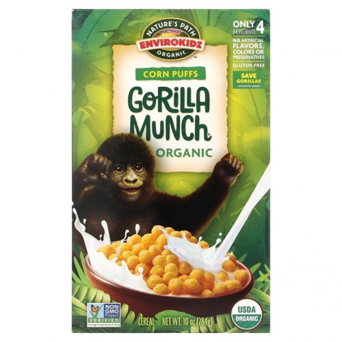 Nature's Path, Envirokidz, 유기농 옥수수 퍼프 Gorilla Munch 시리얼, 284g(10oz)