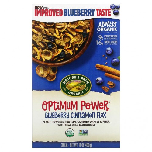 Nature's Path, 유기농 Optimum Power 시리얼, 블루베리 계피 아마, 400g(14oz)
