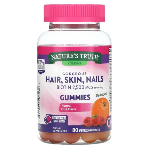 Nature's Truth, 매력적인 모발, 피부, 손발톱을 위한 구미젤리, 천연 과일 맛, 비건 구미젤리 80개
