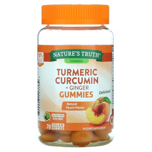 Nature's Truth, 강황 커큐민 + 생강, 천연 복숭아 맛, 베지 구미젤리 70개