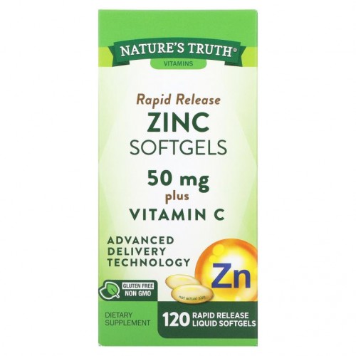 Nature's Truth, 속방형 아연 및 비타민C, 50mg, 속방형 액상 소프트젤 120정
