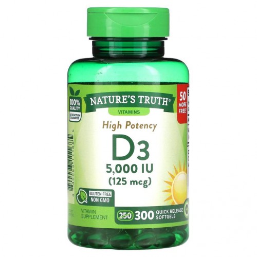 Nature's Truth, 고효능 비타민D3, 125mcg(5,000IU), 빠른 방출 소프트젤 300정