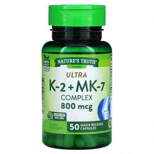 Nature's Truth, K-2 + MK-7 복합체, 800mcg, 빠른 방출 캡슐 50정