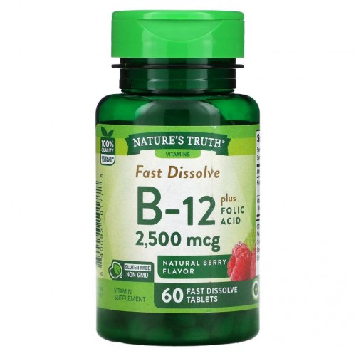 Nature's Truth, Vitamin B-12 plus Folic Acid, Natural Berry, 2,500 mcg, 60 Fast Dissolve Tablets