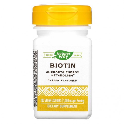 Nature's Way, 비오틴, 체리, 1,000mcg, 비건 사탕 정제 100정