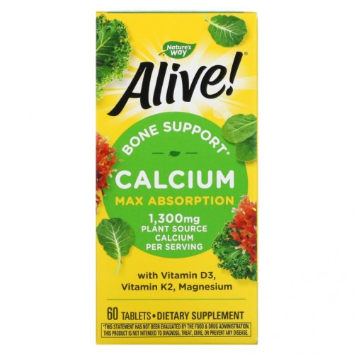 Nature's Way, Alive!, 칼슘, 최대 흡수율, 325mg, 60정