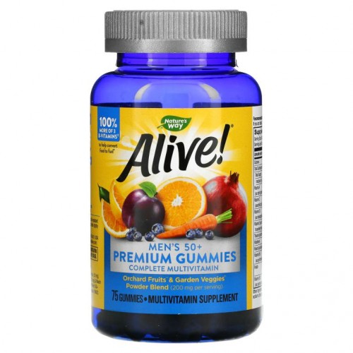 Nature's Way, Alive! 50세 이상 남성용 프리미엄 구미젤리 컴플리트 종합비타민, 오렌지, 포도 & 체리, 구미젤리 75개