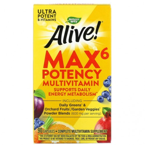 Nature's Way, Alive! Max6 Potency 종합비타민, 캡슐 90정