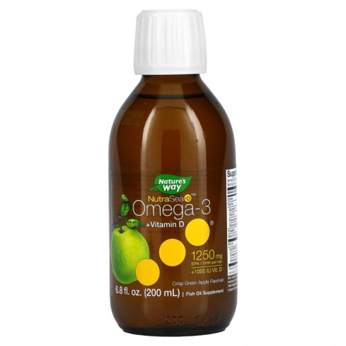 Nature's Way, 뉴트라씨 + D, 오메가-3 + 비타민 D, 아삭한 사과 맛, 6.8 fl oz (200 ml) 액상