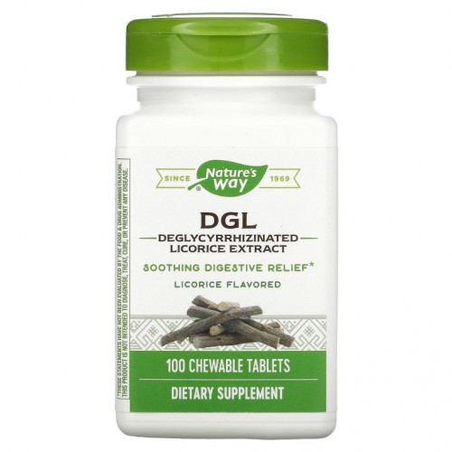Nature's Way, DGL, 글리시리진을 제거한 감초 추출물, 감초 향, 츄어블 100정