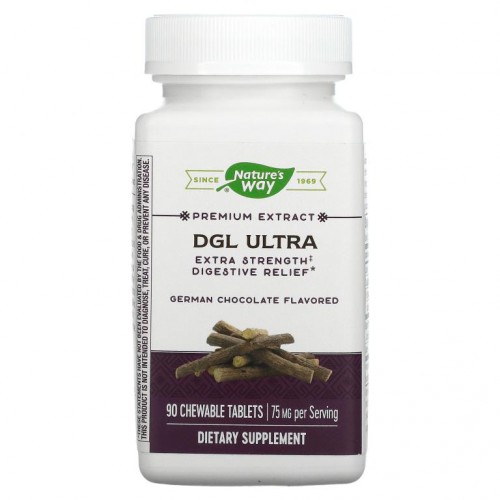 Nature's Way, DGL Ultra, Extra Strength Digestive Relief, German Chocolate, 75 mg, 90 Chewable Tablets