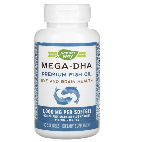 Nature's Way, 메가 DHA 프리미엄 피쉬 오일, 1,000mg, 소프트젤 60정