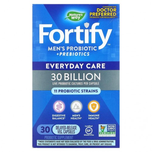 Nature's Way, Fortify, 남성용 프로바이오틱 및 프리바이오틱, 매일 관리, 30억, 지연 방출 베지 캡슐 30정