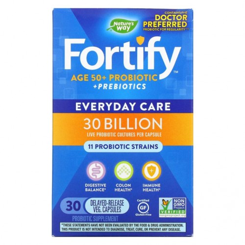 Nature's Way, Fortify, Age 50+ Probiotic + Prebiotics, Everyday Care, 30 Billion, 30 Delayed-Release Veg. Capsules