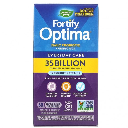 Nature's Way, Fortify Optima 데일리 프로바이오틱 + 프리바이오틱, 350억, 지연 방출 베지 캡슐 60정