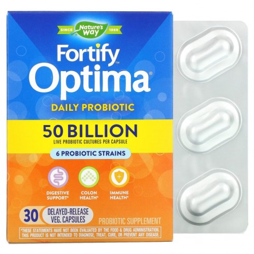 Nature's Way, Fortify Optima 프로바이오틱, 소화 균형 플러스 면역 건강, 500억, 지연 방출 베지 캡슐 30정