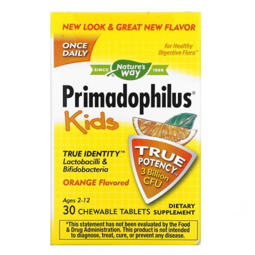Nature's Way, Primadophilus, 어린이용, 만 2~12세, 오렌지맛, 30억CFU, 츄어블 정 30정