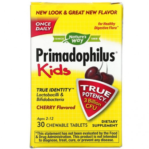 Nature's Way, Primadophilus, 어린이용, 만 2~12세용, 체리 맛, 30억 CFU, 츄어블정 30정
