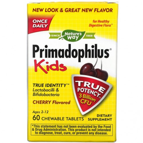 Nature's Way, Primadophilus, 키즈, 만 2~12세, 체리 맛, 츄어블 60정