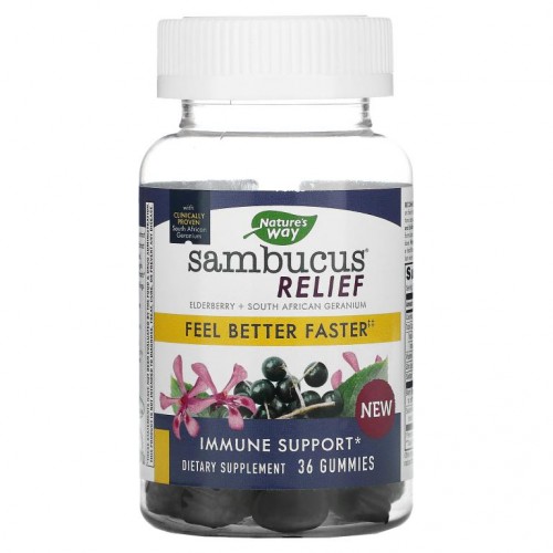 Nature's Way, Sambucus 완화제, 면역력 강화, 엘더베리 + 남아프리카 제라늄, 구미젤리 36개