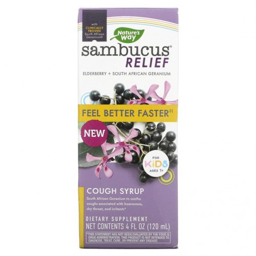 Nature's Way, Sambucus 완화제, 기침 시럽, 만 1세 이상 어린이용, 엘더베리, 120ml(4fl oz)