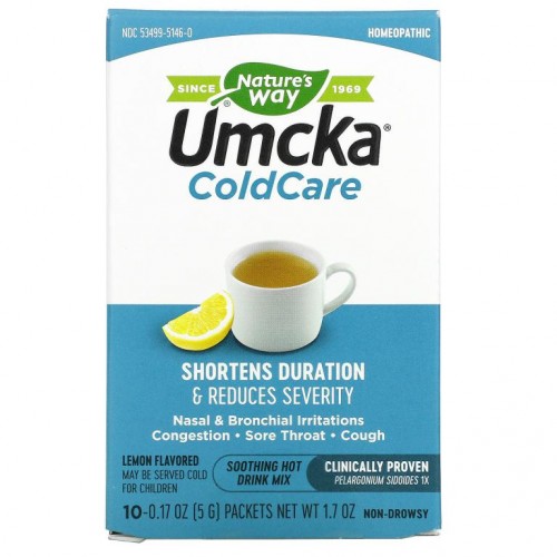 Nature's Way, Umcka, 콜드 케어, 진정 작용을 하는 핫 드링크 믹스, 레몬 맛, 10팩, 팩당 5g(0.17oz)