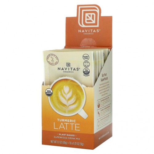 Navitas Organics, 라떼 슈퍼푸드 드링크 믹스, 강황, 팩 10개입, 각 9g(0.31oz)