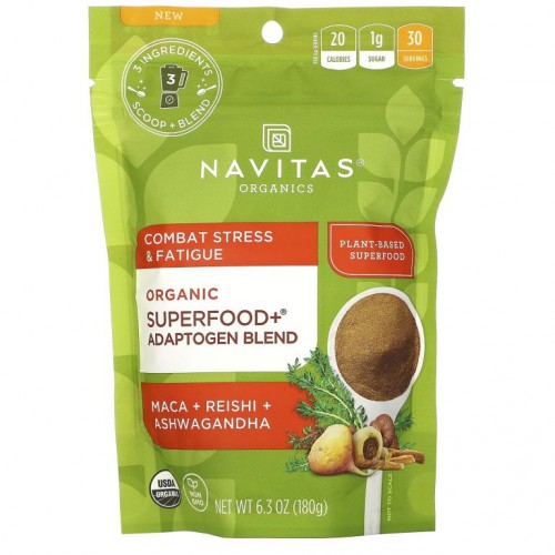 Navitas Organics, Superfood+ Adaptogen Blend, Maca + Reishi + Ashwagandha, 6.3 oz (180 g)