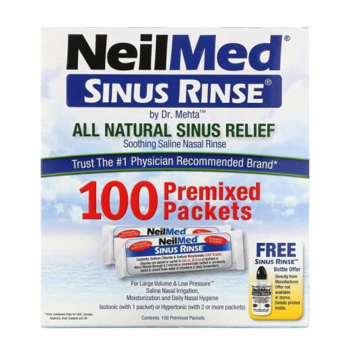 NeilMed, Sinus Rinse, 100% 천연 성분 부비강 안정제, 프리믹스 100팩