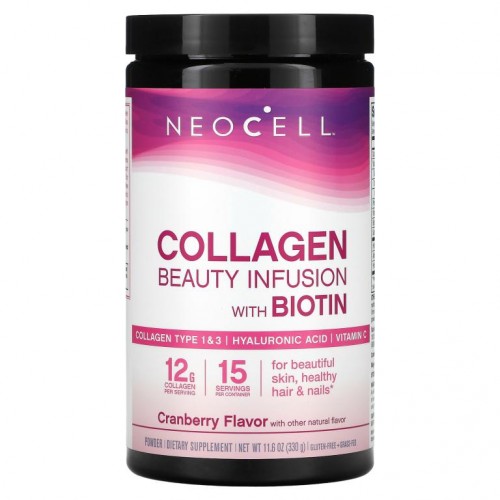 NeoCell, 콜라겐 Beauty Infusion 드링크 믹스, 비오틴 함유, 크랜베리, 330g(11.6oz)