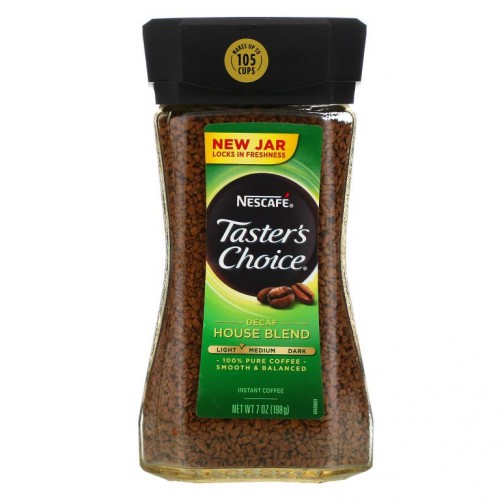 Nescafé, Taster's Choice, 인스턴트 커피, 하우스 블렌드, 라이트/미디엄 로스트, 디카페인, 198g(7oz)