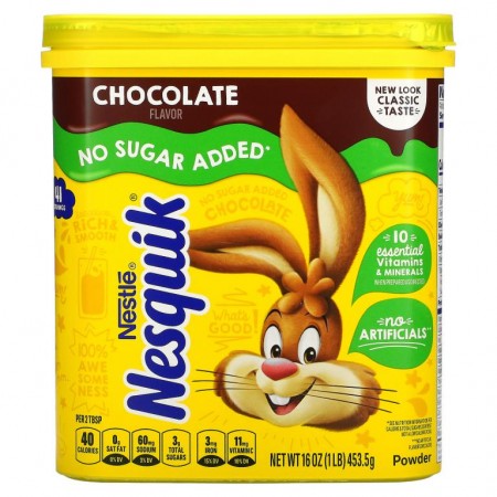 Nesquik, Nestle 파우더, 초콜릿 맛, 무설탕, 453.5g(16oz)