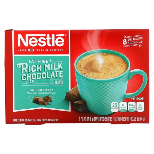 Nestle Hot Cocoa Mix, Fat Free, Rich Milk Chocolate Flavor, 8 Envelopes, 0.28 oz (8 g) Each