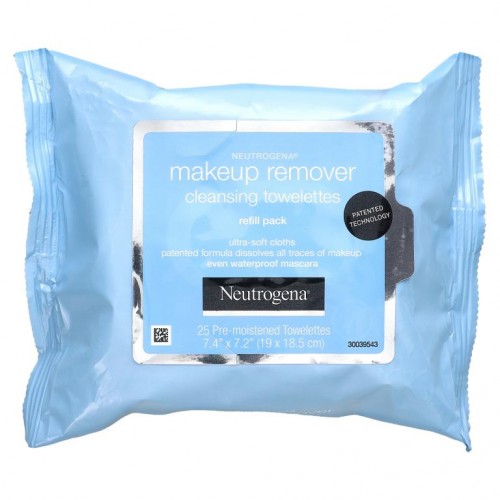 Neutrogena, 메이크업 리무버 울트라 소프트 클렌징 티슈, 식물성 자연 분해 티슈 25개