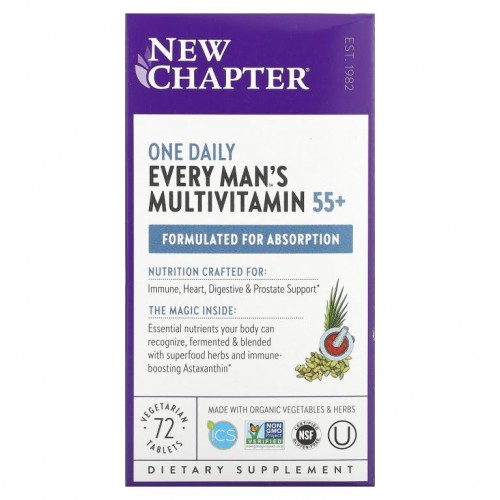 New Chapter, One Daily Every Man 종합비타민, 55세 이상, 베지 정제 72정