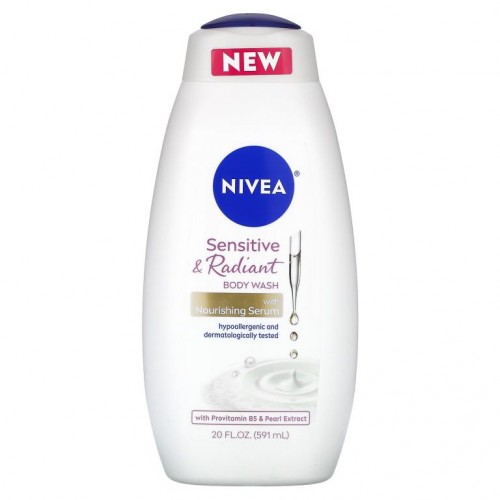 Nivea, 센서티브 & 래디언트 바디 워시, 영양 공급 세럼 함유, 591ml(20fl oz)