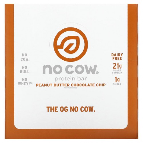 No Cow, 프로틴바, 피넛 버터 초콜릿 칩, 12개입, 각 2.12oz(60g)
