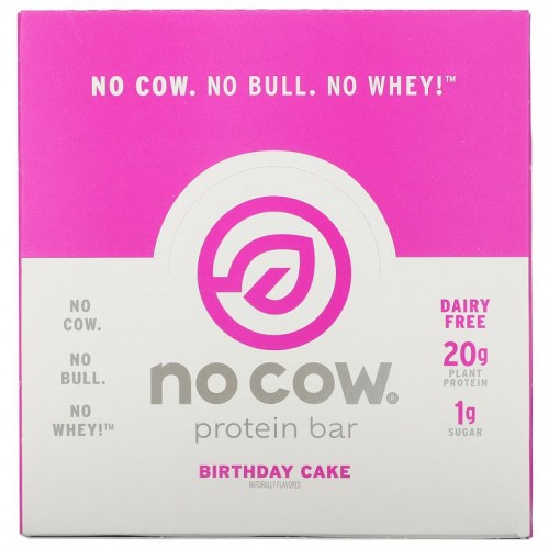 No Cow, 프로틴바, 생일 케이크, 바 12개, 개당 60g(2.12oz)