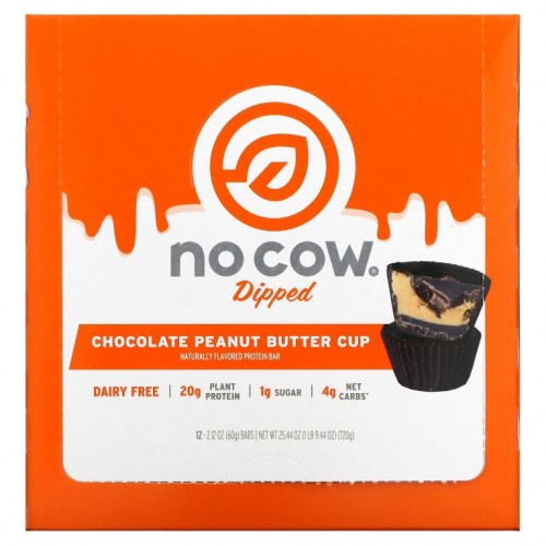 No Cow, 프로틴바, 초콜릿 피넛 버터 컵, 바 12개, 각 60g(2.12oz)