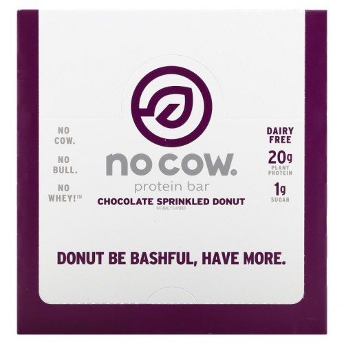 No Cow, 프로틴바, 초콜릿 스프링클 도넛, 바 12개, 개당 60g(2.12oz)
