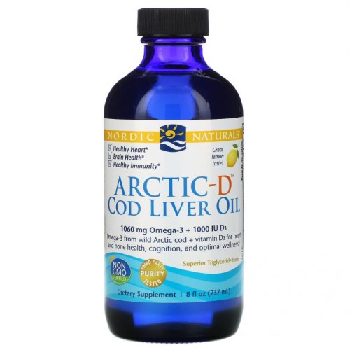 Nordic Naturals, 아크틱-D 코드 리버 오일, 레몬, 8 액량 온스 (237 밀리리터)