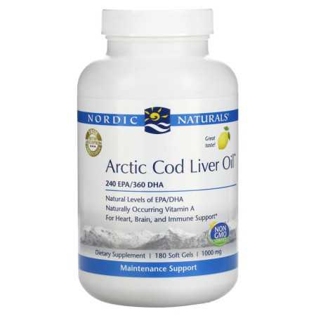 Nordic Naturals, 북극 대구 간유, 레몬, 1,000mg, 소프트젤 180정