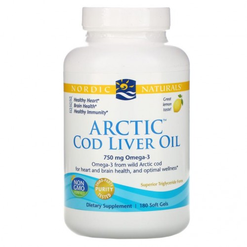 Nordic Naturals, Arctic Cod Liver Oil, 레몬, 250mg, 소프트젤 180정
